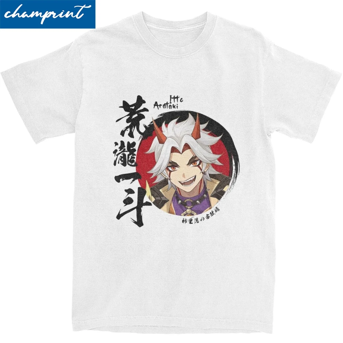 Genshin Impact Arataki Itto T Shirts Men Women's Pure Cotton Vintage T-Shirts Crew Neck Tees Short Sleeve Clothing Gift Idea