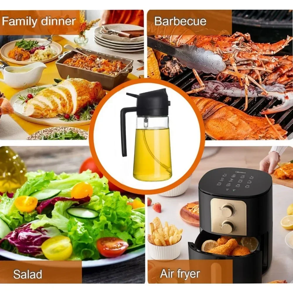 2in1 Plastic Oil Sprayer 500ml Cooking Oil Spray Tank Cruet BBQ Baking Picnic Kitchen Tools 1pc 2pcs Olive Oil Dispenser Bottle