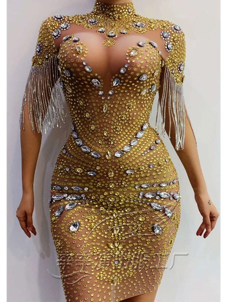 High Quality Hot Diamond Tassel Elastic Sexy Buttocks Wrapped Dress 2024 New Fashion Custom Women'S Clothing