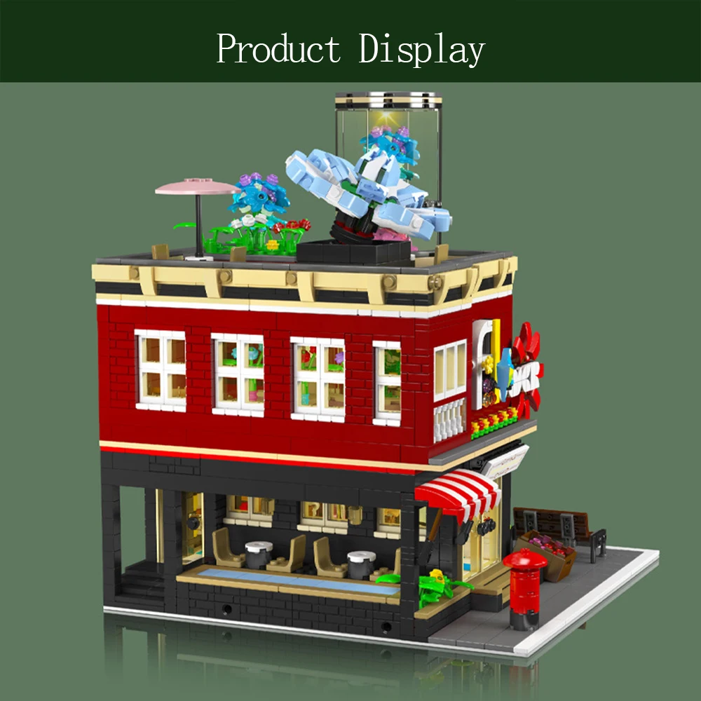 City Street Architecture Flower Shop Blocchi educativi fai-da-te Assemblaggio Giocattolo Regalo per bambini Compatibile