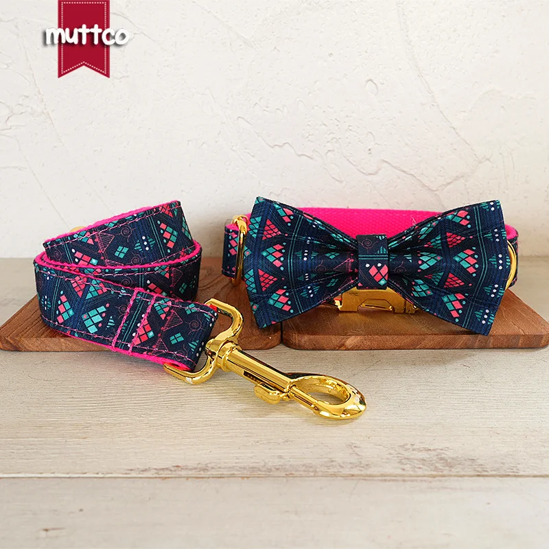 MUTTCO combination of ancient patterns and modern designs NEON PINK PYRAMID shows off dog's unique personali 5 sizes UDC195