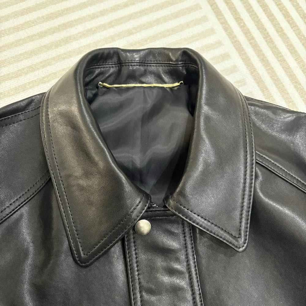 سترات من الجلد الطبيعي 2026 Sping موضة التلبيب سترات نسائية قصيرة عادية براون المستوردة على مستوى جلد الغنم معاطف جلدية فضفاضة #5