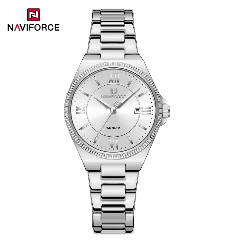 

NAVIFORCE Women's Wristwatch 3ATM Waterproof Steel Band Date Display Stylish Daily Dress Elegant Ladies Watch Reloj Mujer NF5073