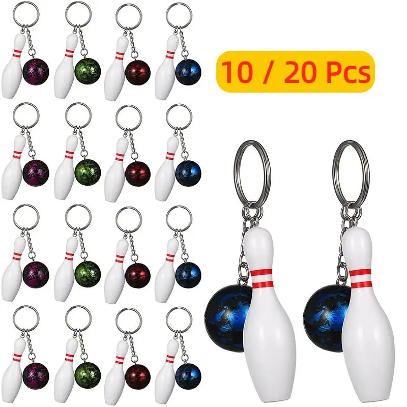 10/20Pcs Bowling Pin Keychains Sports Keychains Handbag Charms Purse Bag Charms Sports Party Favors Gifts 4 Colors
