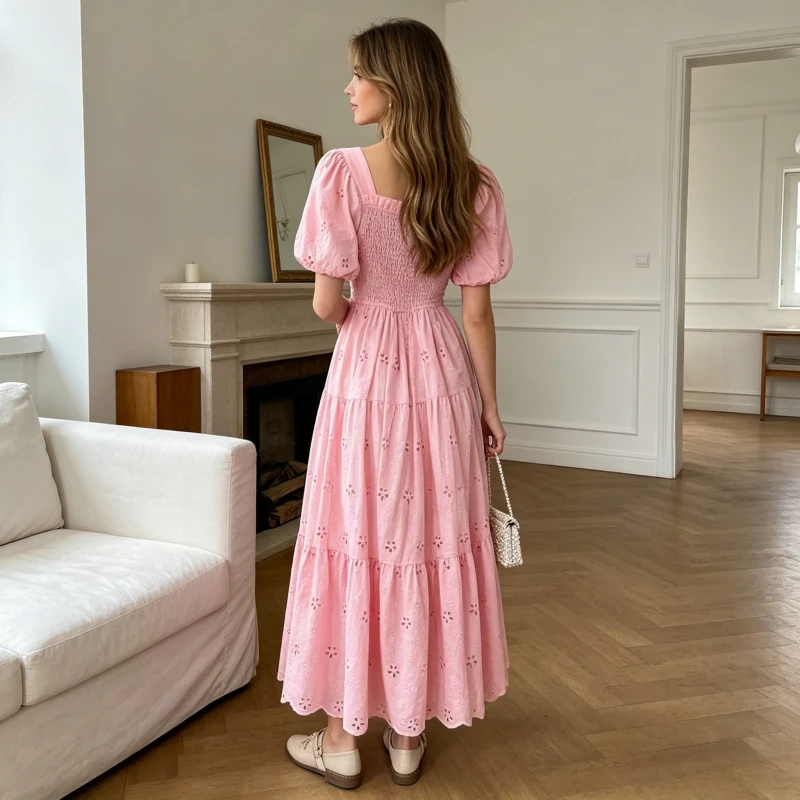 Long Dress Women Square Neck A - Embroidery Workshop 评论和价格