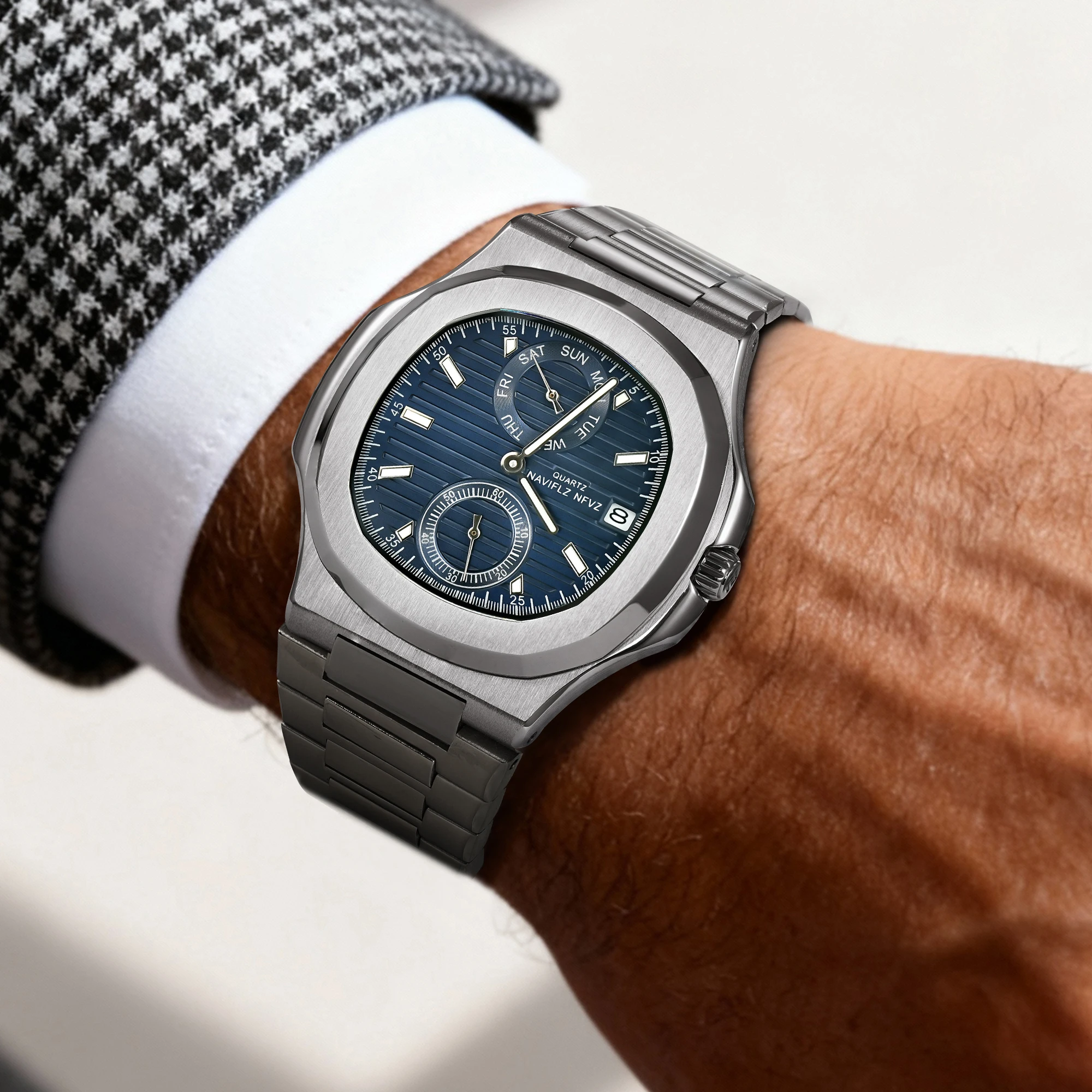 

Новинки 2025 года: часы NAVIFLZ NFVZ Classic 5980 для мужчин, ультратонкие, стальные, с сапфировым стеклом, кварцевые, Relogio Masculino