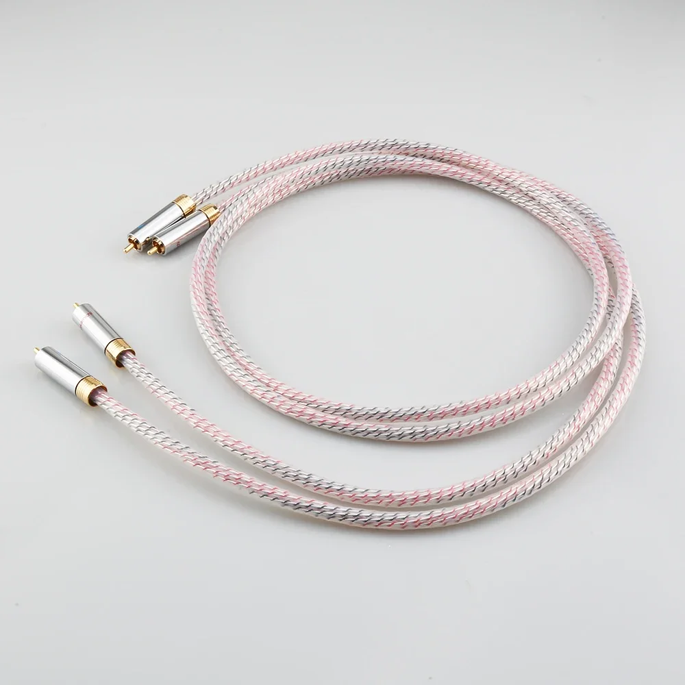 Pair 7N Silver Plated Audio RCA Interconnect Cable with Gold Plated Plug Connector