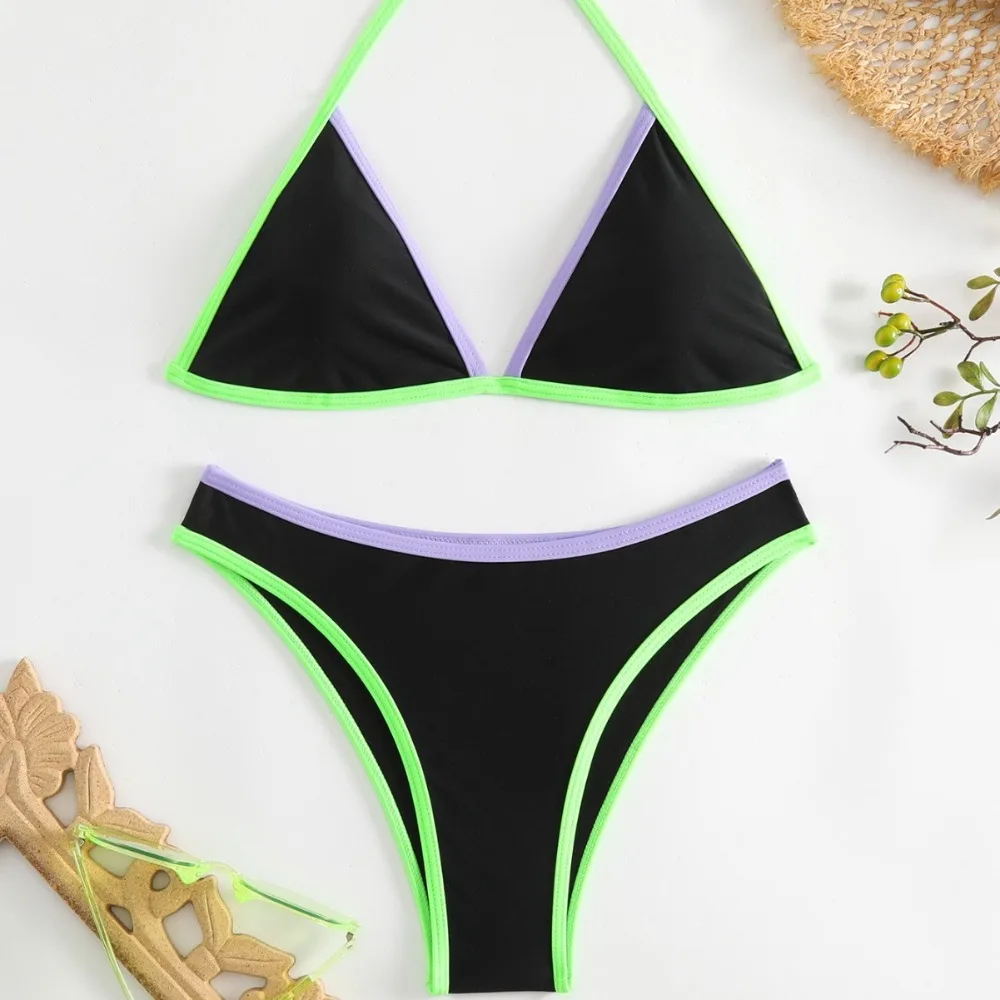 Contrasting Colors Sexy Bikini Tankini Swimsuit Triangle High Waist Swimsuit Wholesale Trajes De Baño Mujer Drop Shipping