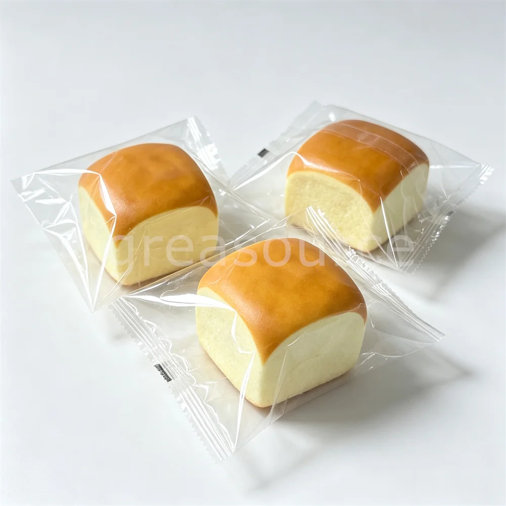 Realistic Square Hawaiian Roll Bread Pu Slow Rebound Golden Crust Pastry Sealed Opp Bag Desktop Window Display Cafe Food Set 4pc