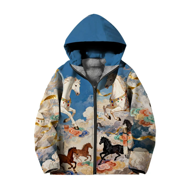 

New Year Embroidered Rabbit Year Lucky Year Fleece Lined Zipper Jacket Warmth Guaranteed Polyester Fiber Unisex Long Sleeve Coat