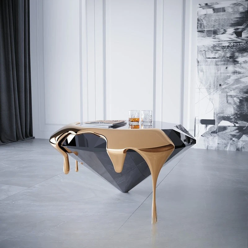 

Diamond coffee table electroplated fiberglass lava modeling edge liquid suspension hotel display