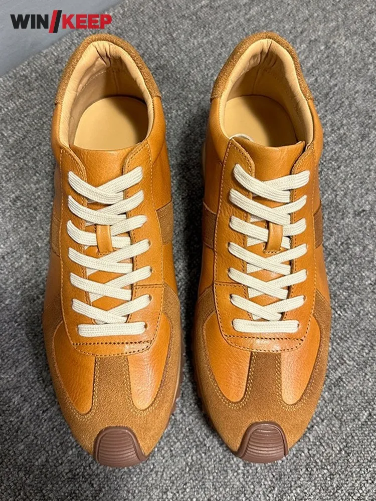 Men New Breathable Colors Panelled Genuine Leather Retro Lace Up Versatile Comfortable Sneakers Sport Running Jogging Skateboard