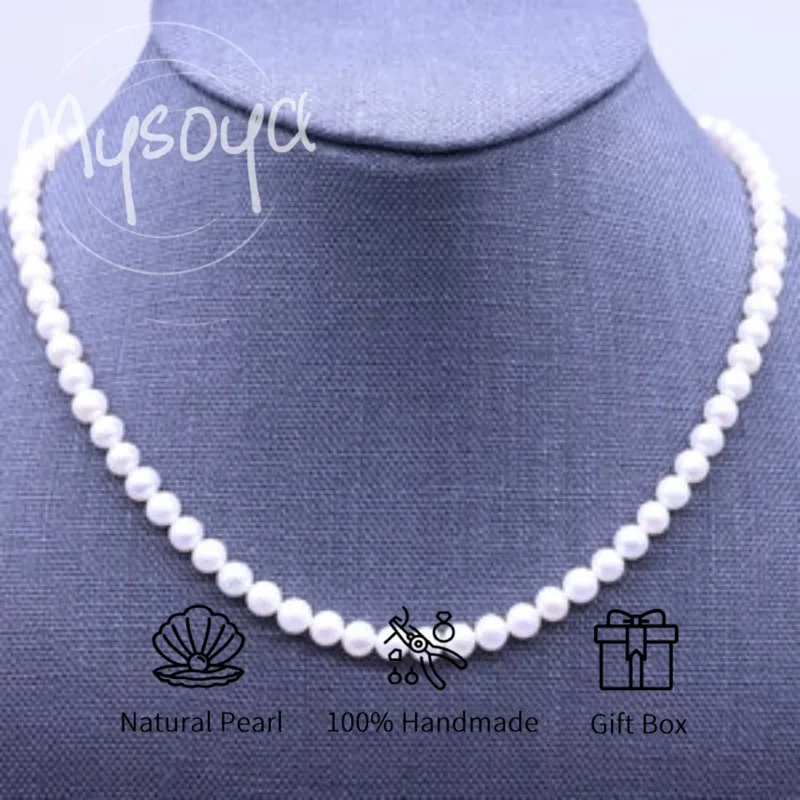 

MYSOYA White Freshwater Pearl Necklace 4-5mm Pearl Neck ChaIn, With Gift Box, For Her/Him, Birthday/WeddIng/Christmas/New Year