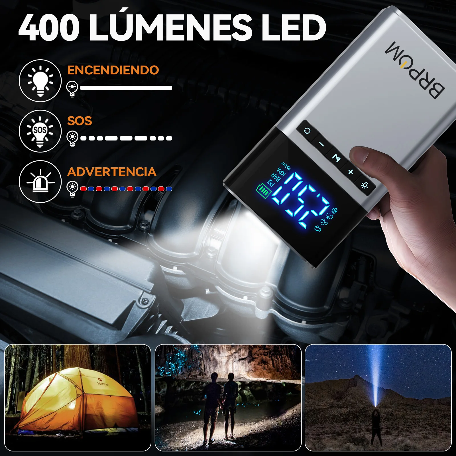 4 In 1 Jump Starter Air Compressor Power Bank LED Light 12000mAh 150PSI Wireless Electric Pump For Outdoor Travel Car Electronic