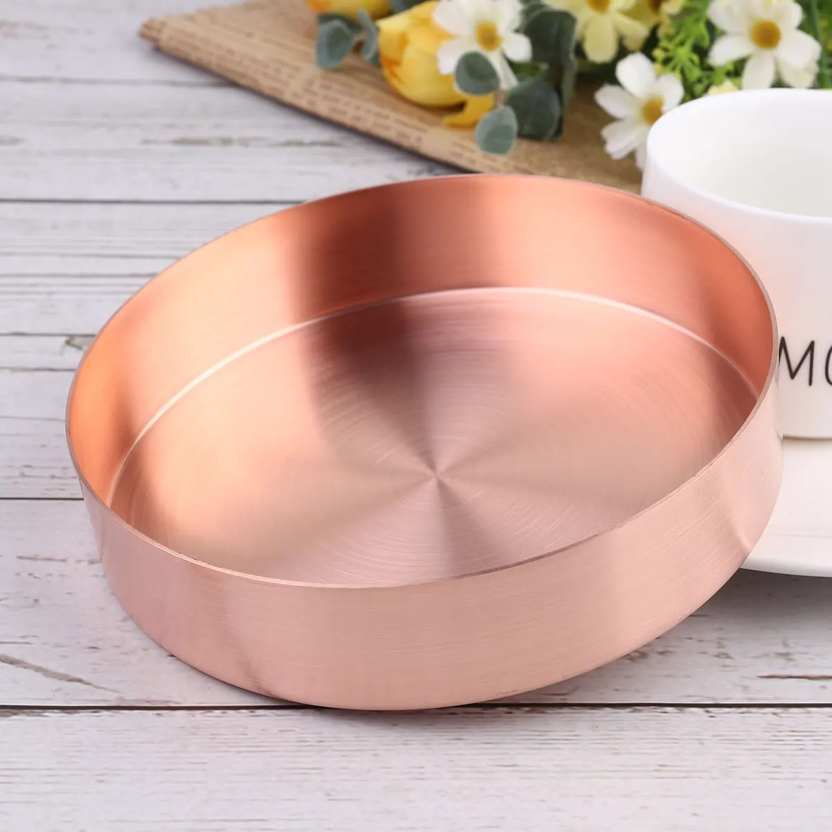 

14cm Copper Jewelry Organizer Nordic Style Round Tray Decorative Jewelry Storage Plate for Rings Necklaces Desktop