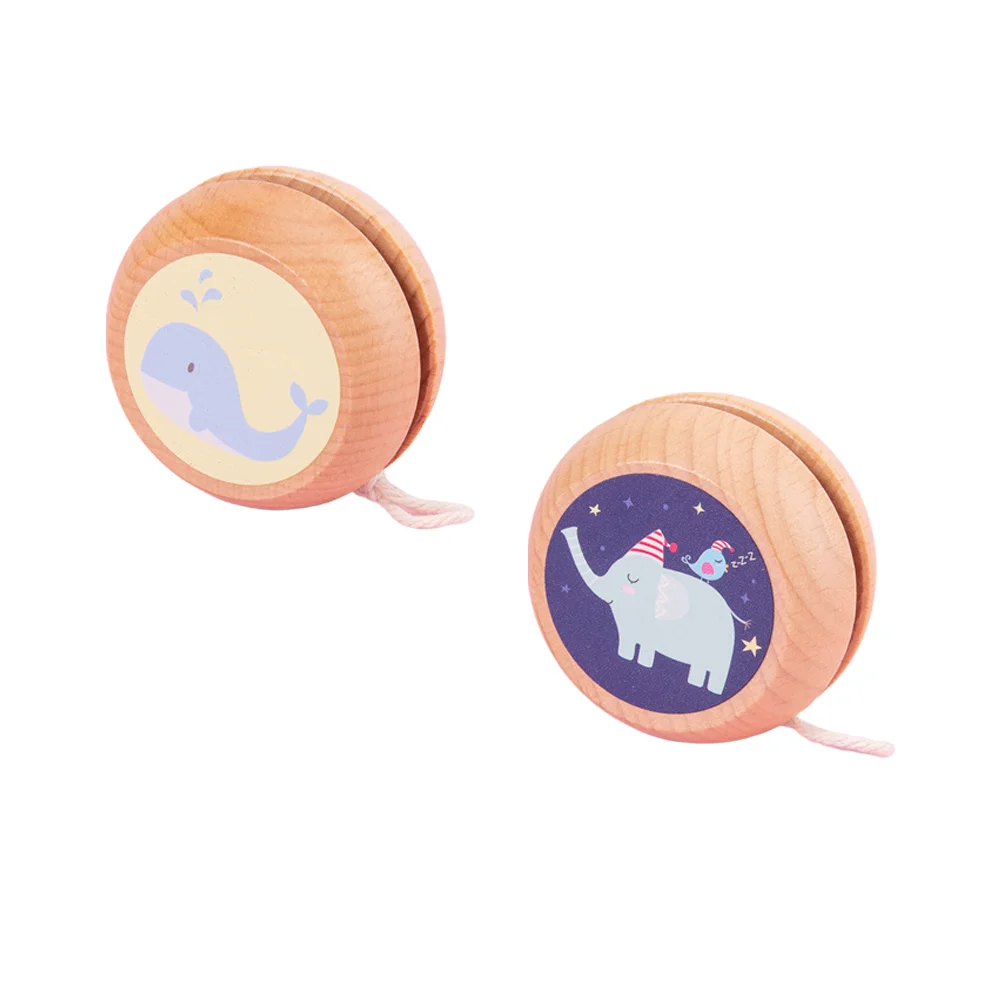 2Pcs Wooden Yo-yo Toys Lovely Cartoon  Whale Elephants Pattern Yoyo Toy Ball Toy for Kids Children yoyo ball