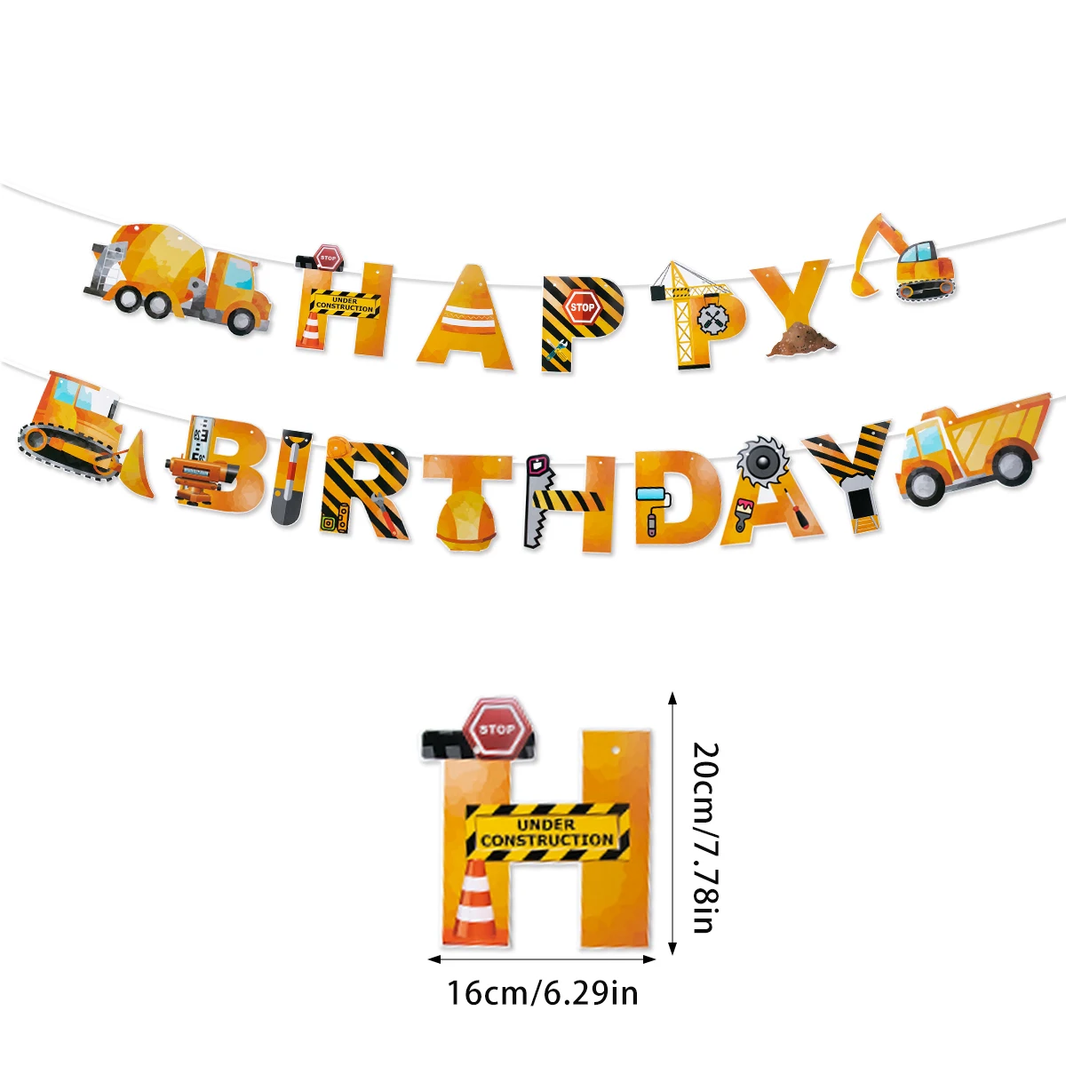 Construction happy Birthday Banner Tractor Truck Engineering vehicle pattern Garland Baby Boy One Year 1st Birthday Party Decor