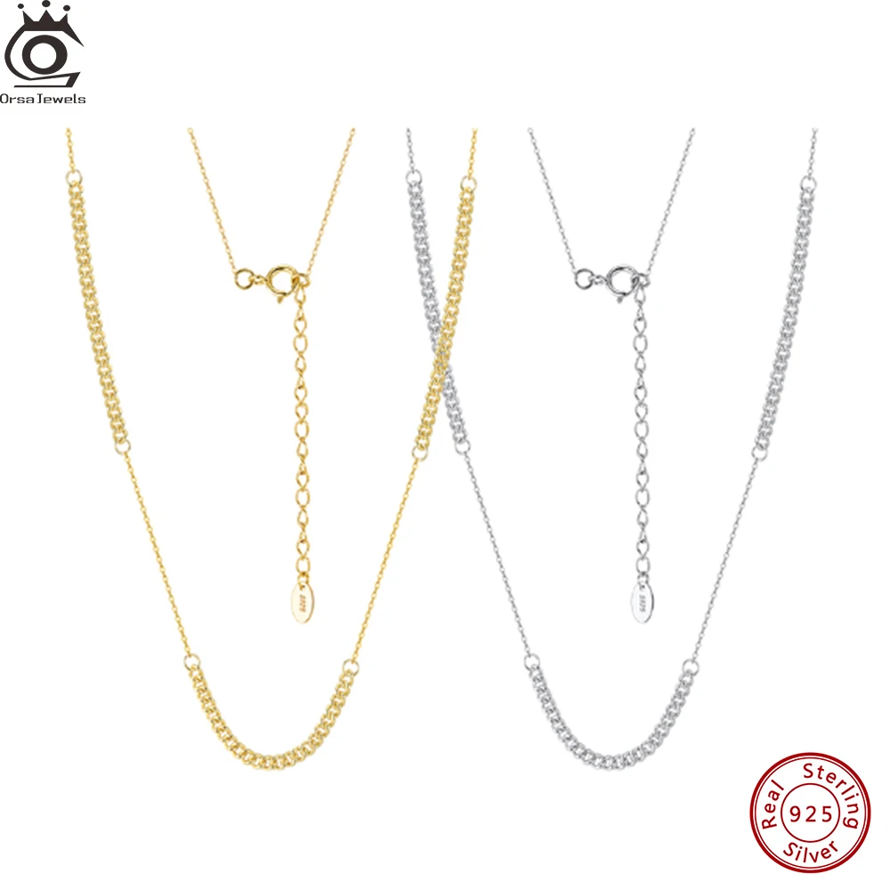 

ORSA JEWELS Настоящая цепочка из стерлингового серебра 925 пробы в кубинском стиле для женщин, модное украшение для вечеринок GAN12