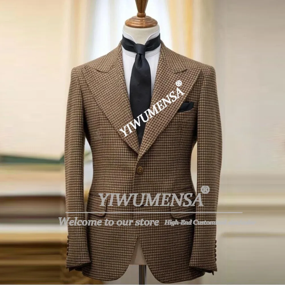 

Классический деловой костюм в клетку «гусиная лапка» для мужчин: однобортный пиджак и брюки, комплект из 2 предметов, британский стиль, индивидуальный пошив, Ropa Hombre
