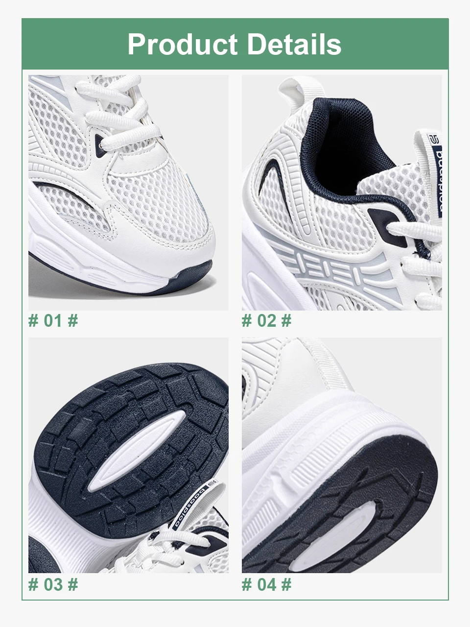 Baasploa Damen-Laufschuhe, leichte, atmungsaktive Sportschuhe für Damen, bequeme weiße Turnschuhe, lässige Turnschuhe, rutschfest – Detail 3