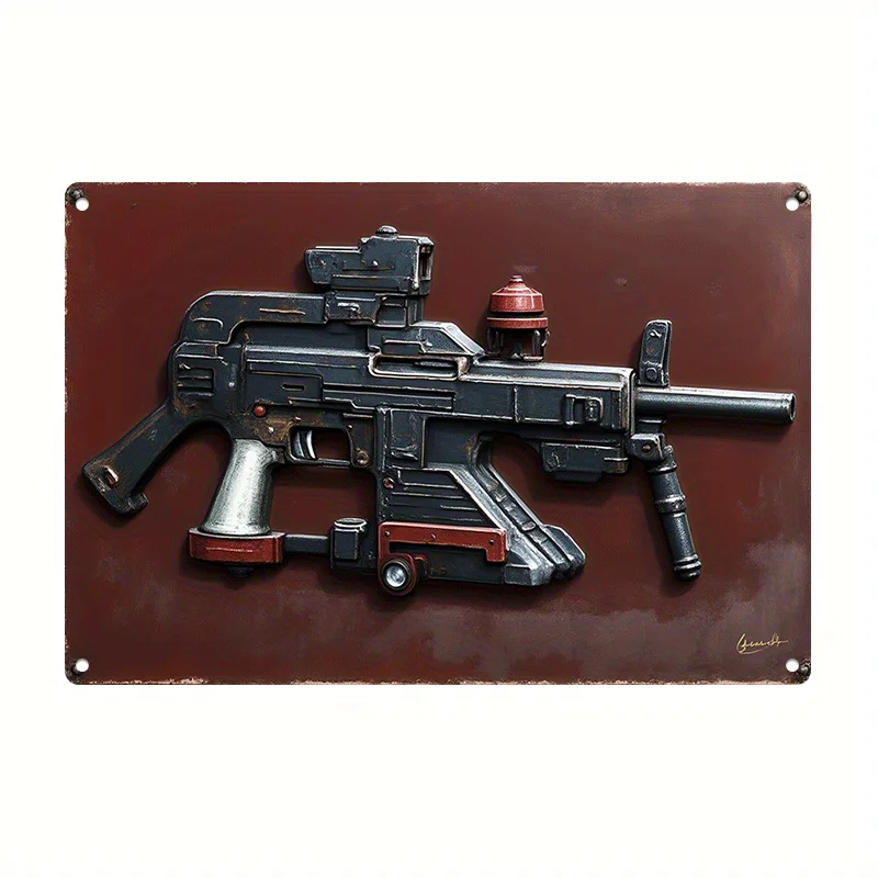 

Vintage Military Rifle Metal Sign - Retro Wall Art for Home Bar & Garage, Pre-Drilled Holes, Rounded Corners, for Gun Lovers