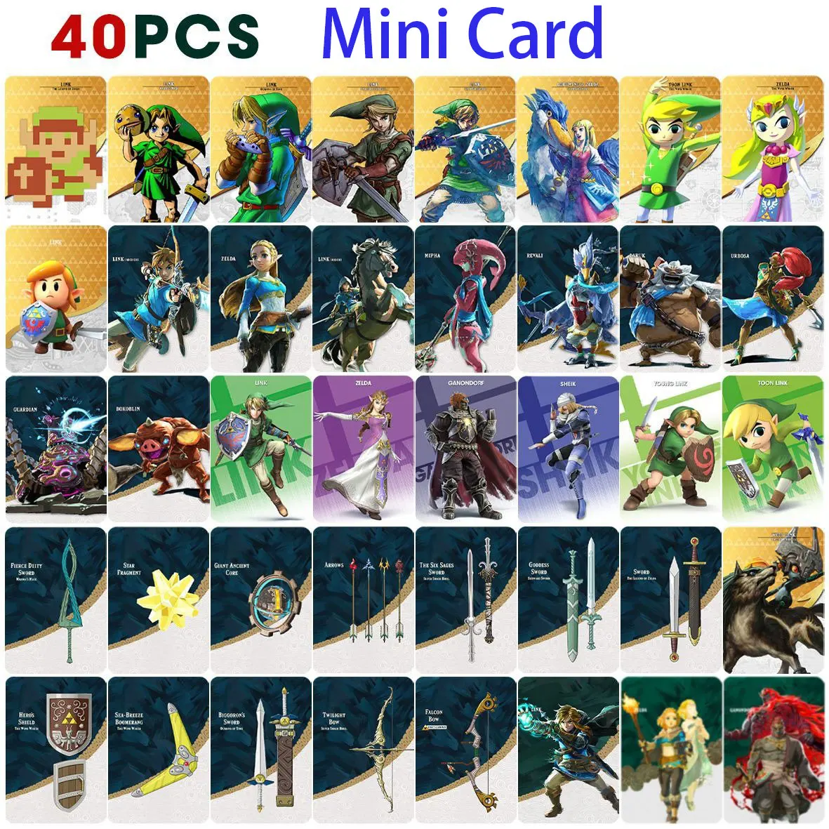 Cartas de Amiibos de Zelda, cartas de the Legend of Zelda, lágrimas del Kingdo y la leyenda de Zelda, novedad en parapente, 40 piezas