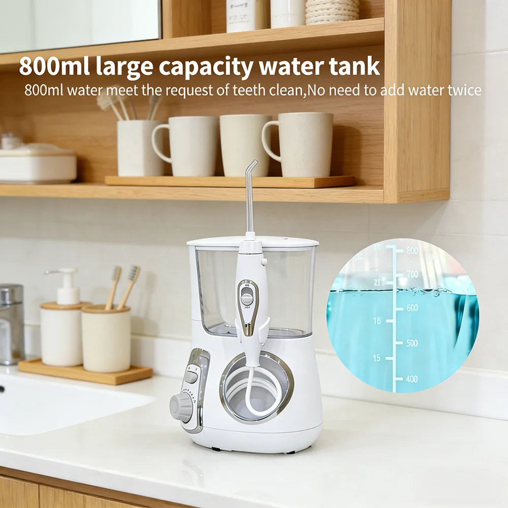 

800ML Electric Teeth Cleaning Water Flosser 10 Modes 5 Jet Tips Desktop Oral Irrigator Home Dental Care for Bad Breath