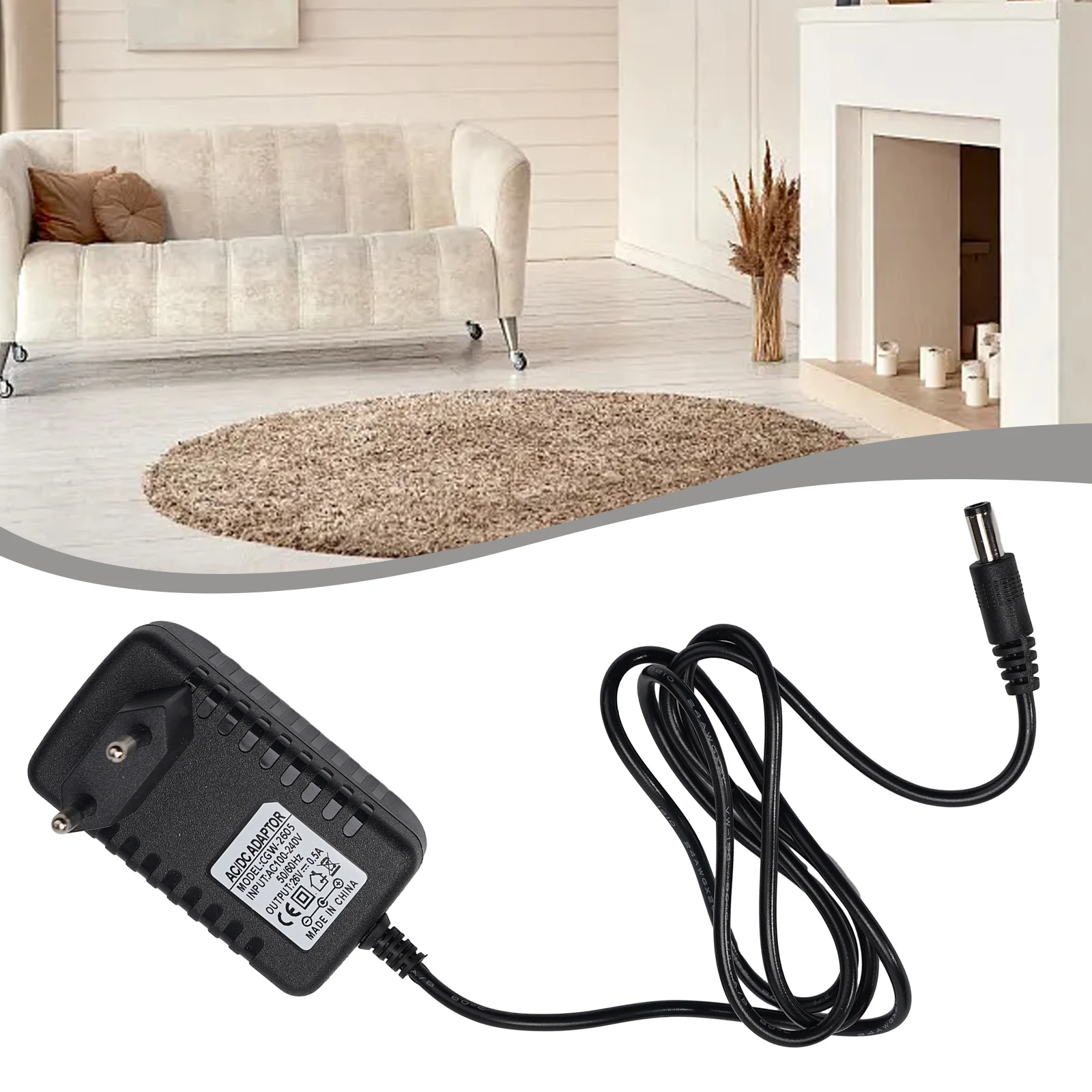 1pc Eu Charger Brand New High Quality DC 26V 0.6A 15.6W 100-240V AC 5.5x2.1mm Connector Black For Grundig VCP3830 Cable