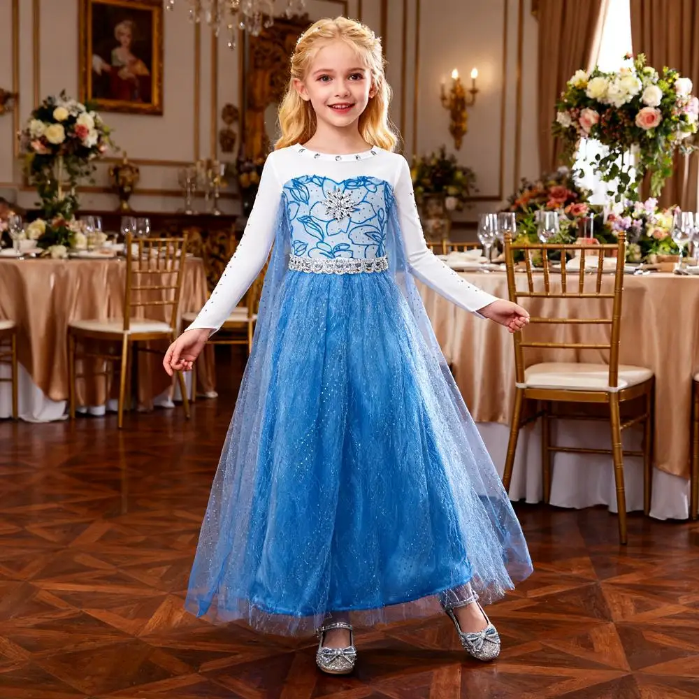 

Girl's Autumn Winter Elsa Princess Dress Kids Snow Queen Long Sleeve Cosplay Clothing Elza Halloween Christmas Costume 3-10Y