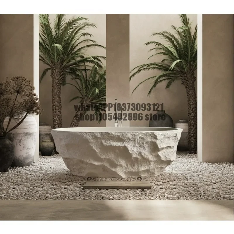 bathtub wabi-sabi wind small apartment hotel homestay Japanese-style freestanding bathtub integrated with rock pattern