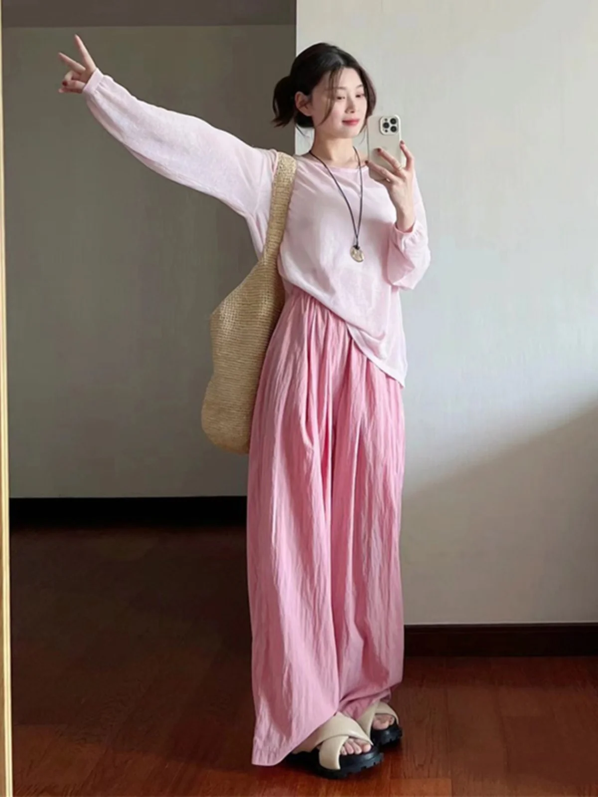 Summer Faion Casual Loose Sun Protection Cover up Lazy Loose Feeling Top Pants Evening Breeze Set Women's Clothing