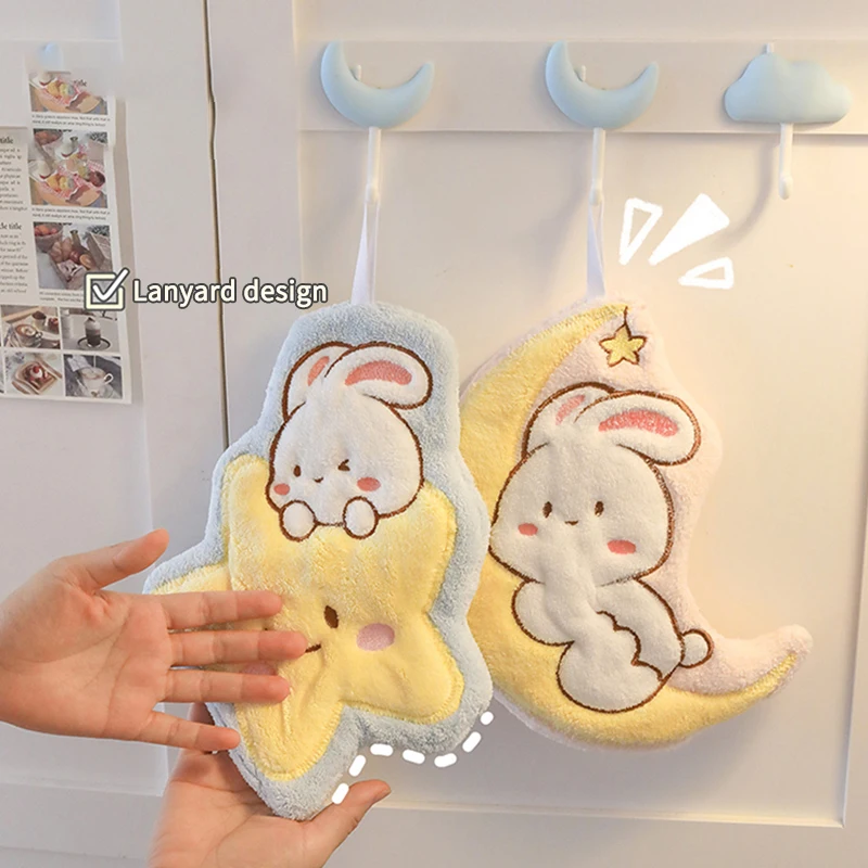 

Double-thickness Hand Towel Cartoon Rabbit Towels Hanging Absorbent Children's Hand Towel for Kitchen Bathroom Dishcloths Rag