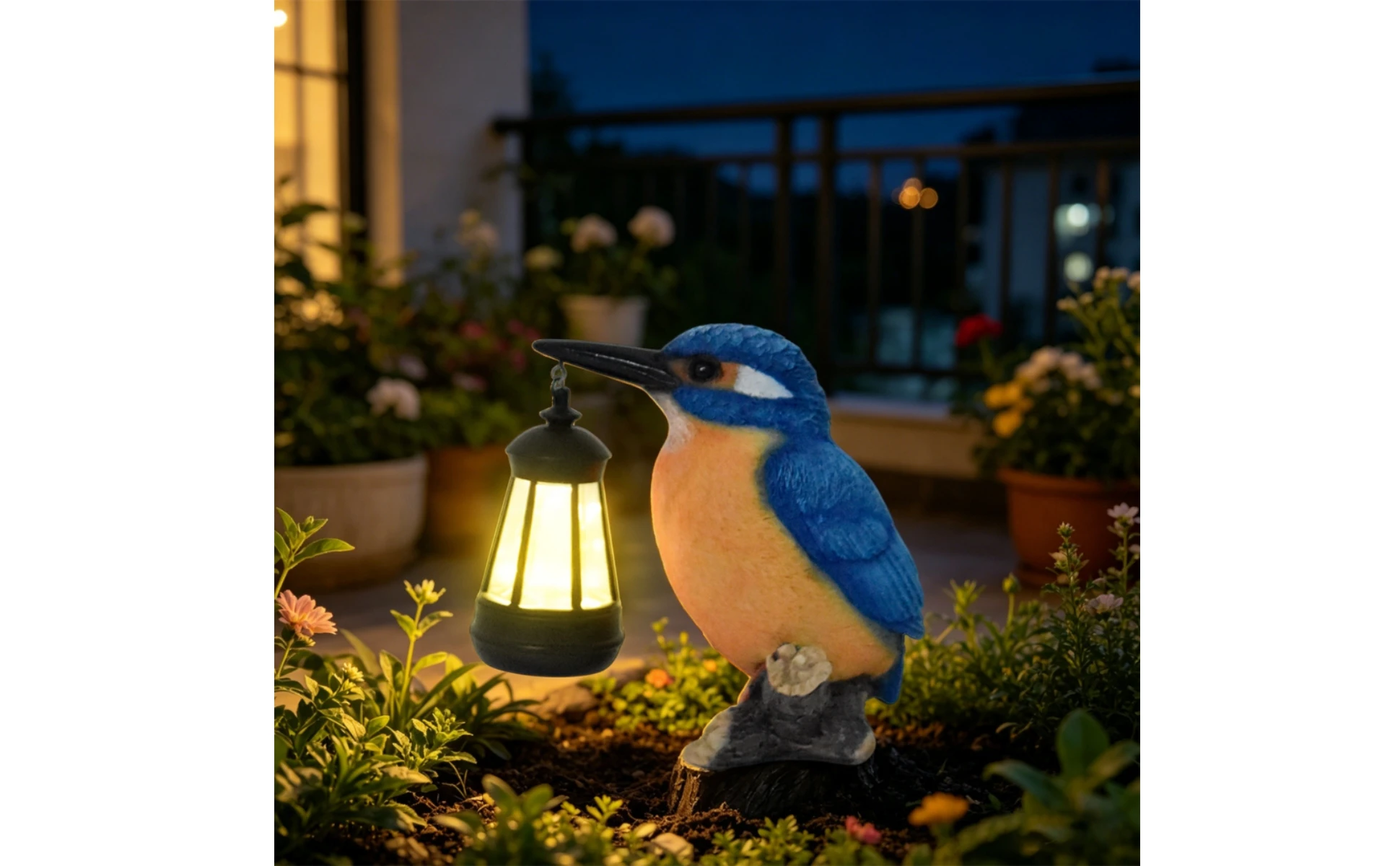 Solar Kingfisher Statue Resin Hanging Lantern Bird Bird Statue Light Realistic Design Outdoor Decor Weatherproof for Yard, Patio