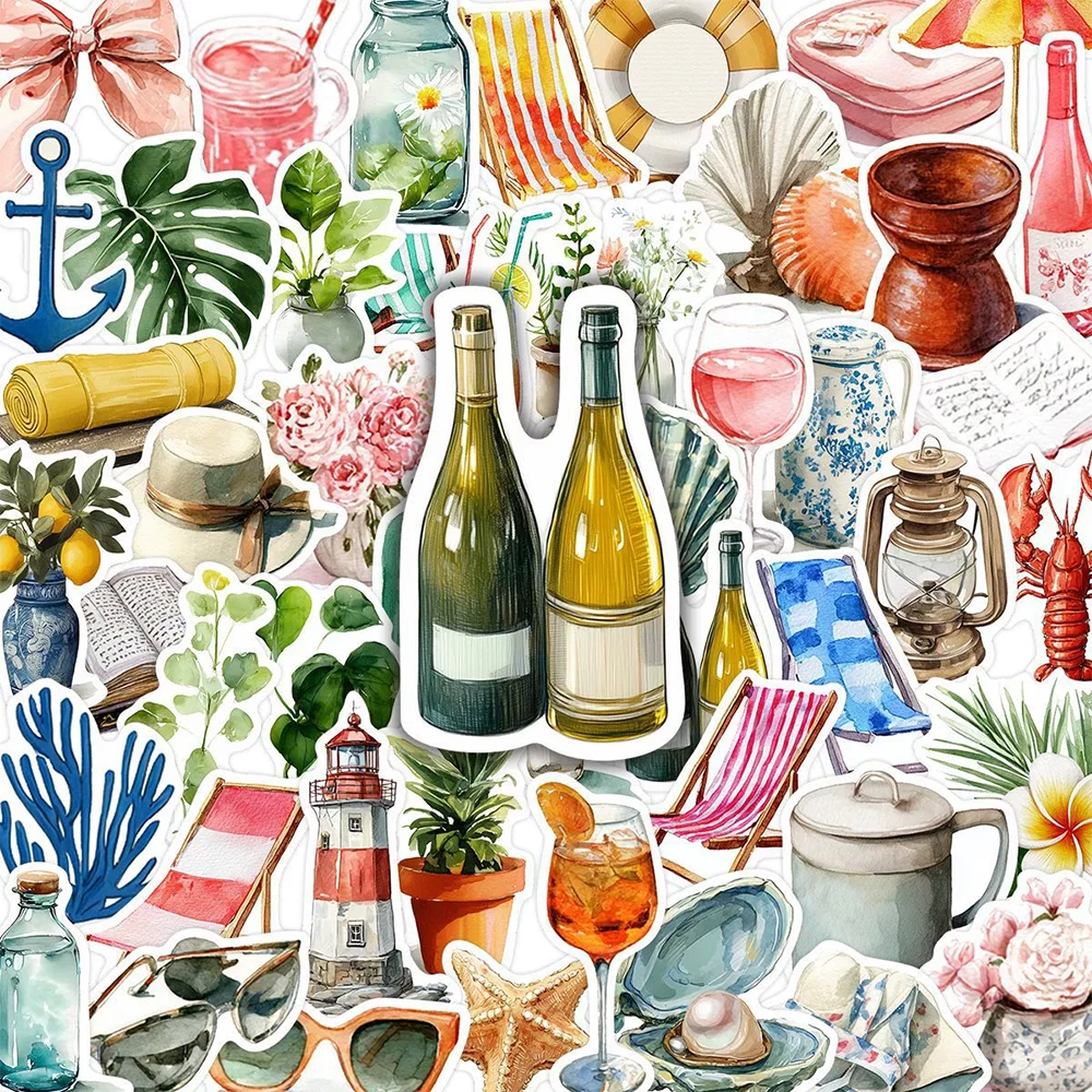 

10/30/50/100pcs Watercolor Cartoon Mediterranean Aesthetic Stickers DIY Skateboard Luggage Helmet Phone Funny Decoration Sticker