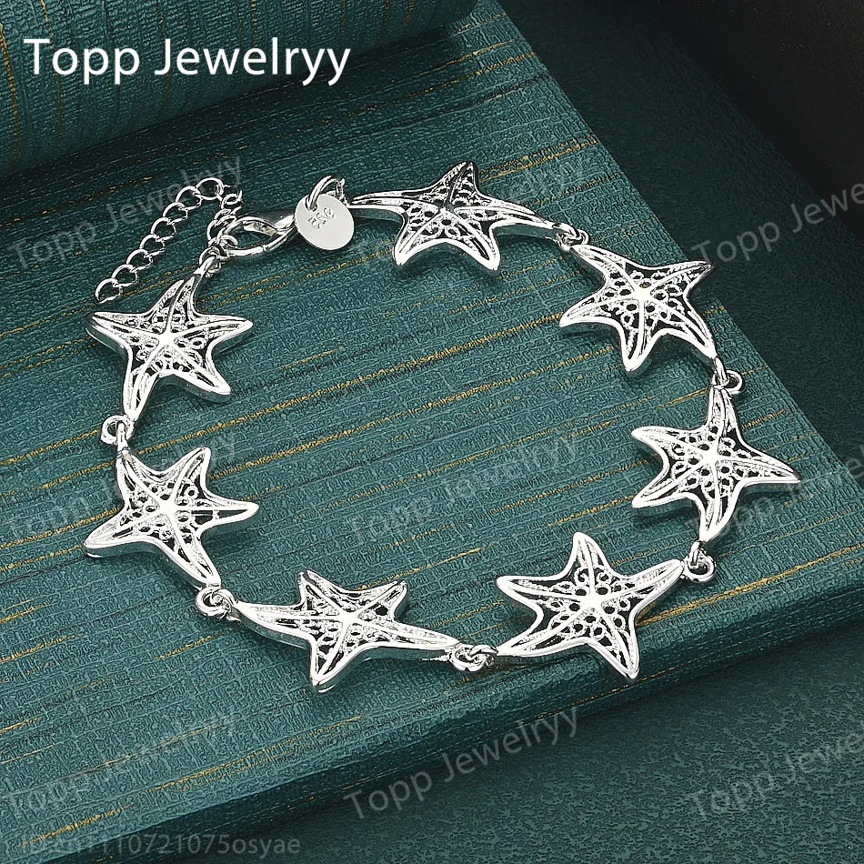Exquisite 925 Silver Openwork Starfish Bracelet – Stylish Women's Jewelry for Weddings and Parties
