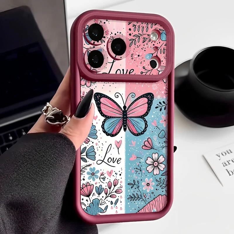 Schmetterling-Blumen-Muster Handyhülle für iPhone 17 Pro Air 16e 15 16 Pro Max 14 16 Plus 13 12 Pro Max Stoßfeste Weiche TPU-Hülle