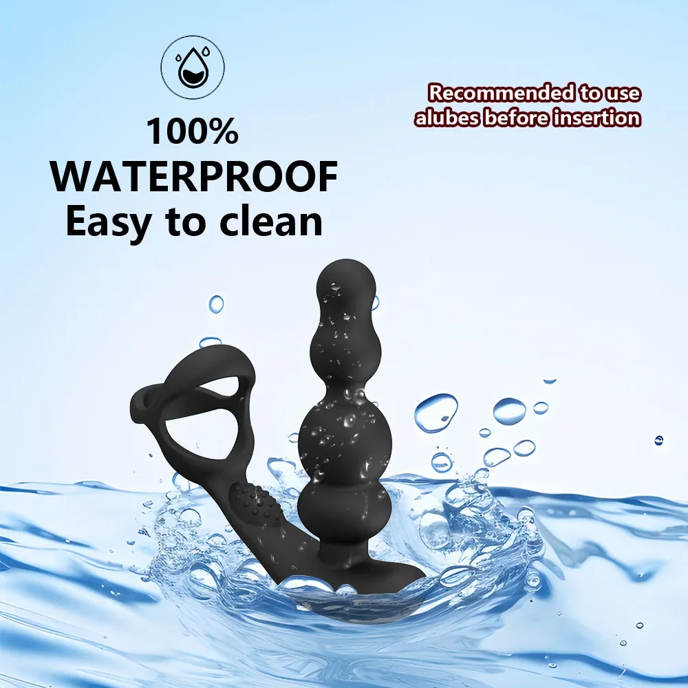 360° Rotating Anal Beads Male Prostate Massager with Cock Ring Vibrating Butt Plug Remote Control Anal Vibrator Men's Adult Toy view 5