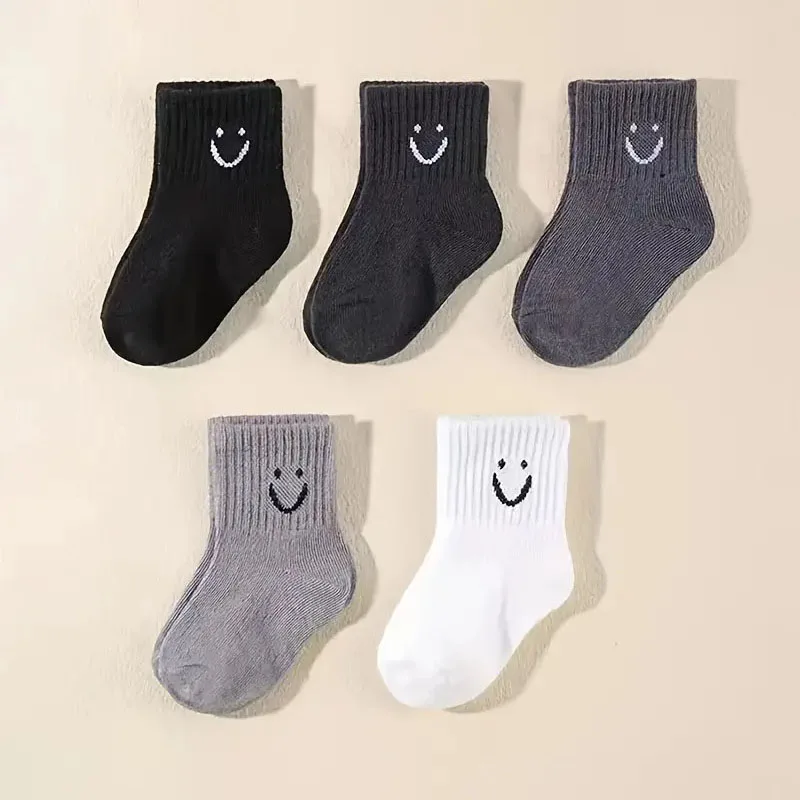 5 Pairs Kids Baby Socks Cute Funny Face Emoticons Pattern Comfortable Boys Girls Socks