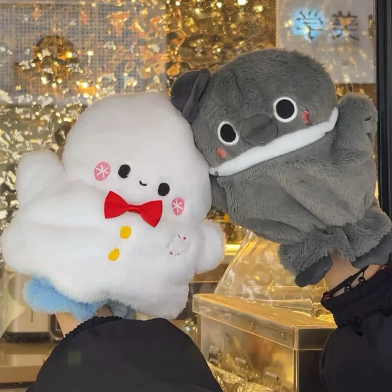 Guanti in peluche invernali con burattino a mano in cotone a tema cosmico per ragazze, set regalo caldo con personaggi animali