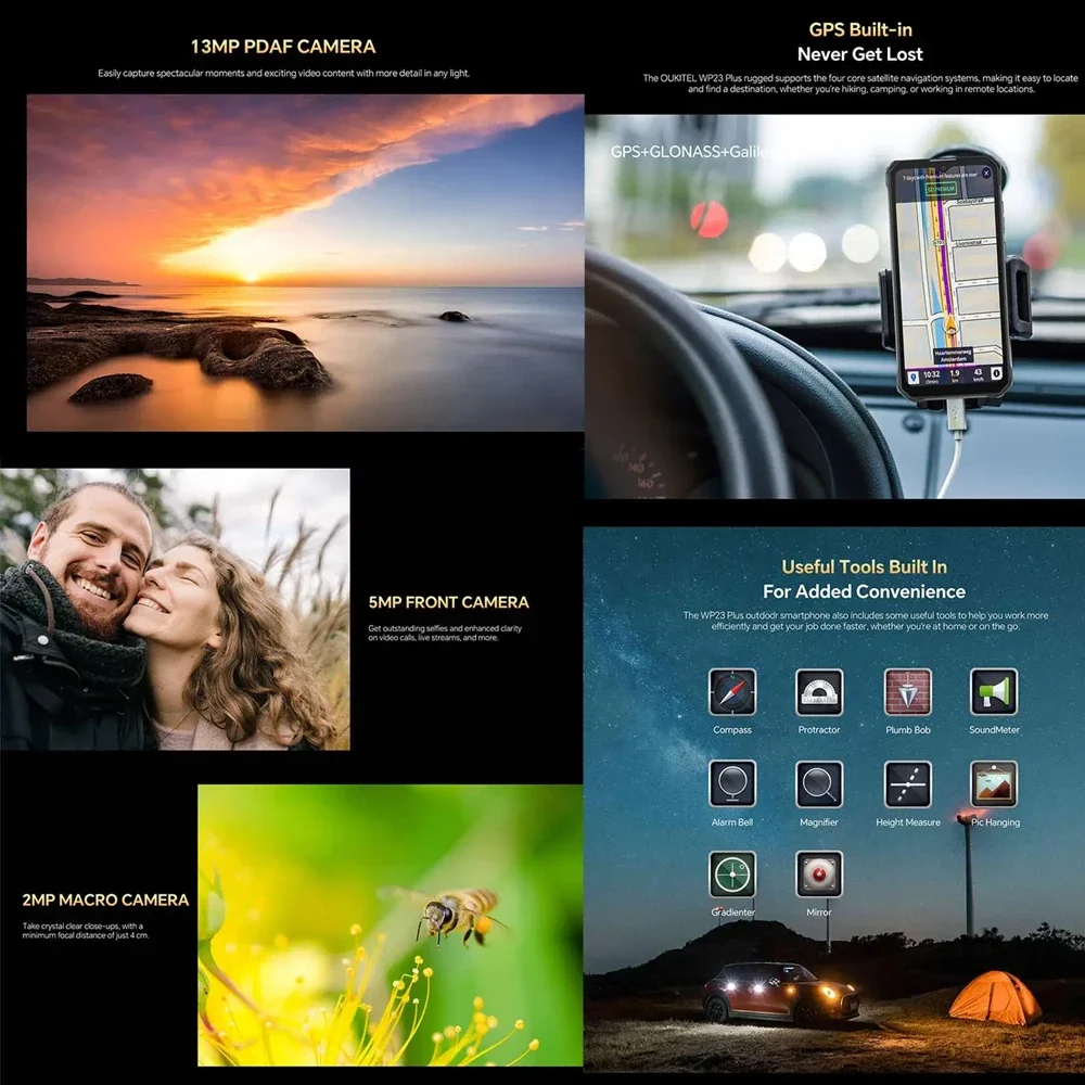 Oukitel WP23 Plus 4G Rugged Smartphone Android 14 6.52" HD 8GB+256GB Unisoc T606 Octa-core Mobile Phone 10600mAh 13MP NFC Phones