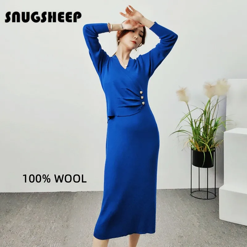 100 wool sexy women dress fashion 2023 spring clothing maxi elegant dresses for ladies blue clothes designer outfits party club