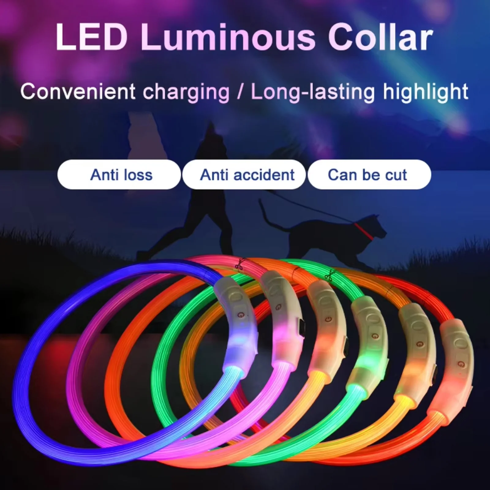 Led Glowing Dog Collar 3/Light Modes Luminous Night Charge Light 50Cm Prevention Pet Rechargea Safety Flashing Glow Dc5V Usb Red