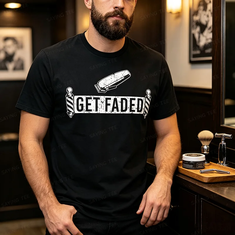 Lustiges „Get Faded Barber“-Design für Männer, Väter, Friseur-Liebhaber, T-Shirt, Y2k-Friseur-Grafik-Schriftzug, weiches Baumwoll-Oberteil – Detail 3