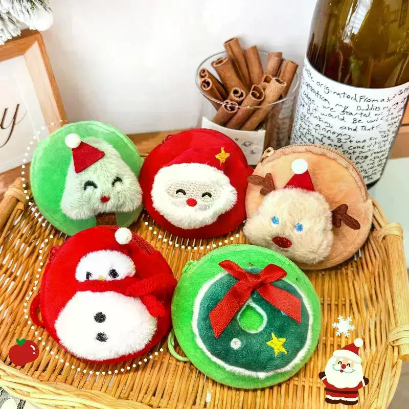 Cute Christmas Plush Coin Purse Kawaii Santa Claus Snowman Doll Coin Pouch Keychain Backpack Pendant Decoration Children Gift