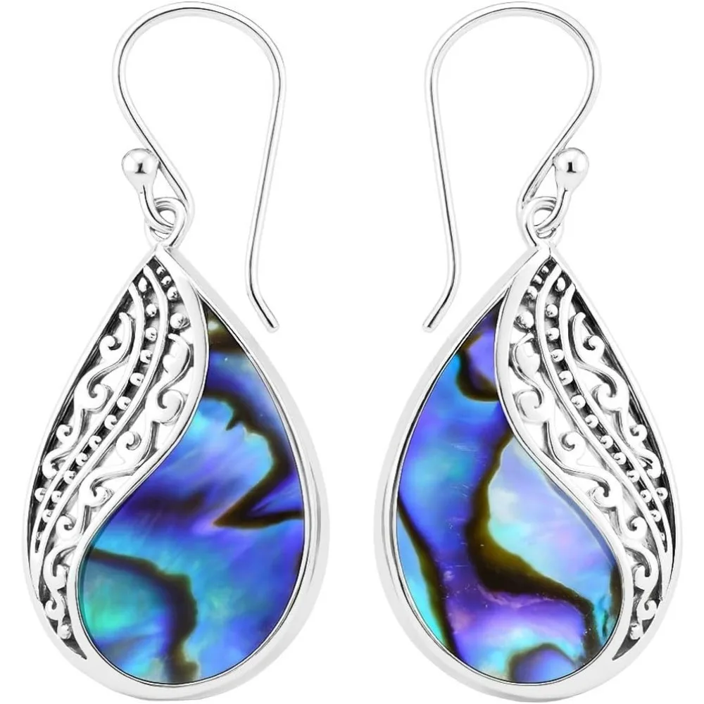 

Abalone Shell Dangle Earrings 925 Sterling Silver Beach Boho Jewelry Gift for Women