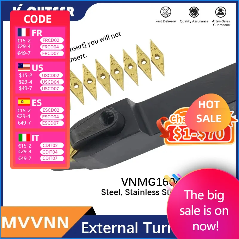 

1pc MVVNN1616K16 MVVNN2020K16 MVVNN2525M16 External Triangul Turning Tool Holder VNMG16 Carbide Inserts Lathe Cutting Tools Set