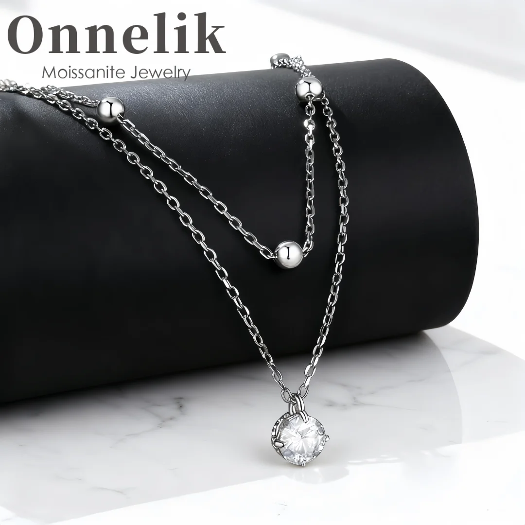 

Onnelik Double Layer Moissanite Necklace Fashion Light Luxury Style S925 Sterling Silver Collarbone Chain Jewelry for Women Gift