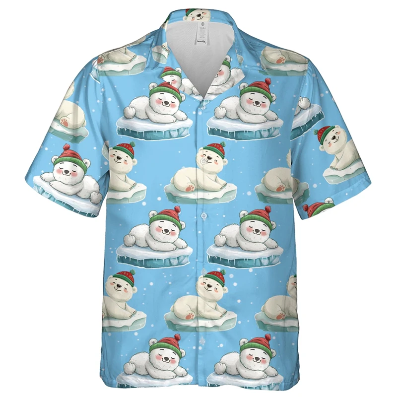 

Cartoon Polar Bear Pattern Beach Shirts For Men Full Print Hawaiian Aloha Shirt Men's Button Up Short Sleeves Vacation Shirts