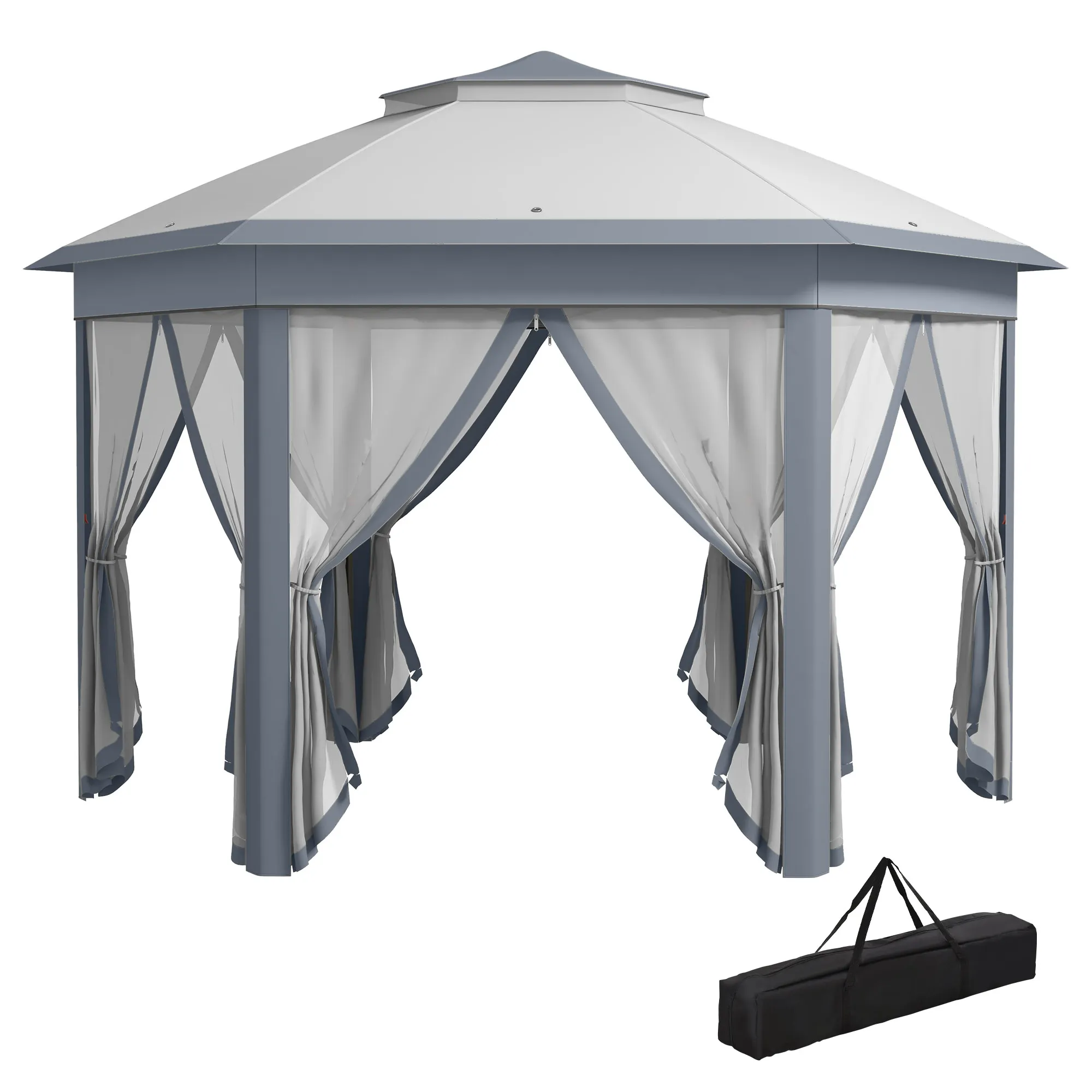 Outsunny Opvouwbare tent 4X3,4 m met dubbel dak en 6 anti-uv-muggennetten