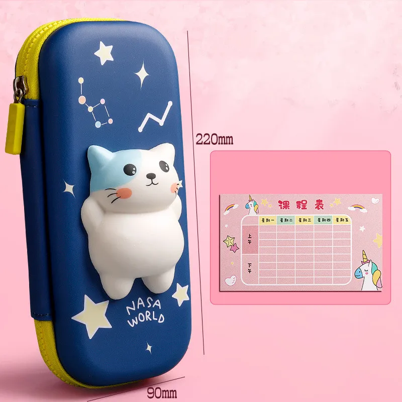 Adorable 3D Pencil Case Stationery Organizer School Supplies for Girls EVA Pink Pen Pouch Holder Kawaii Eraser Bag Squishy Cat